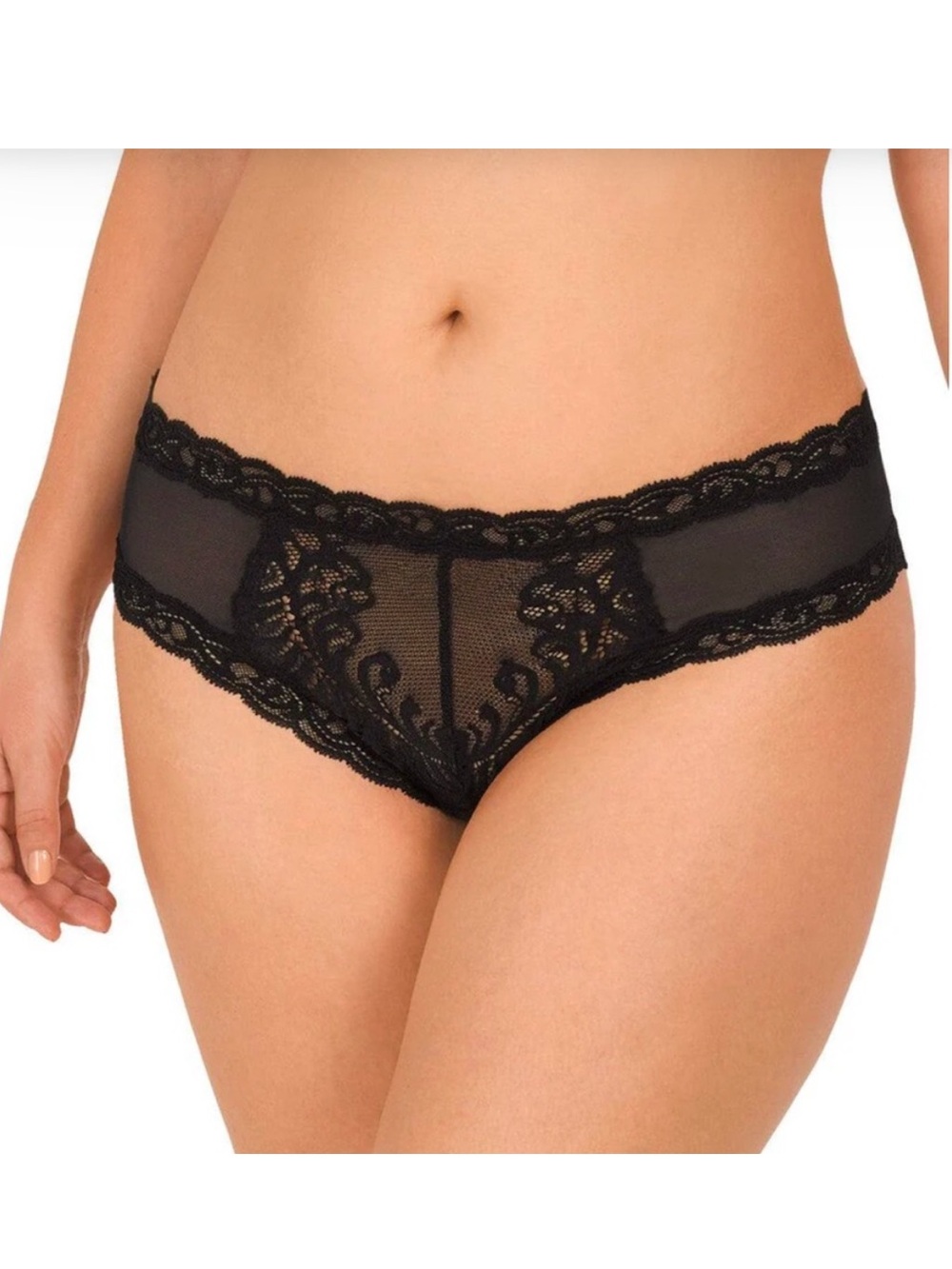 Natori Feathers Black Lace Hipster Underwear Panties Panty Style 753023